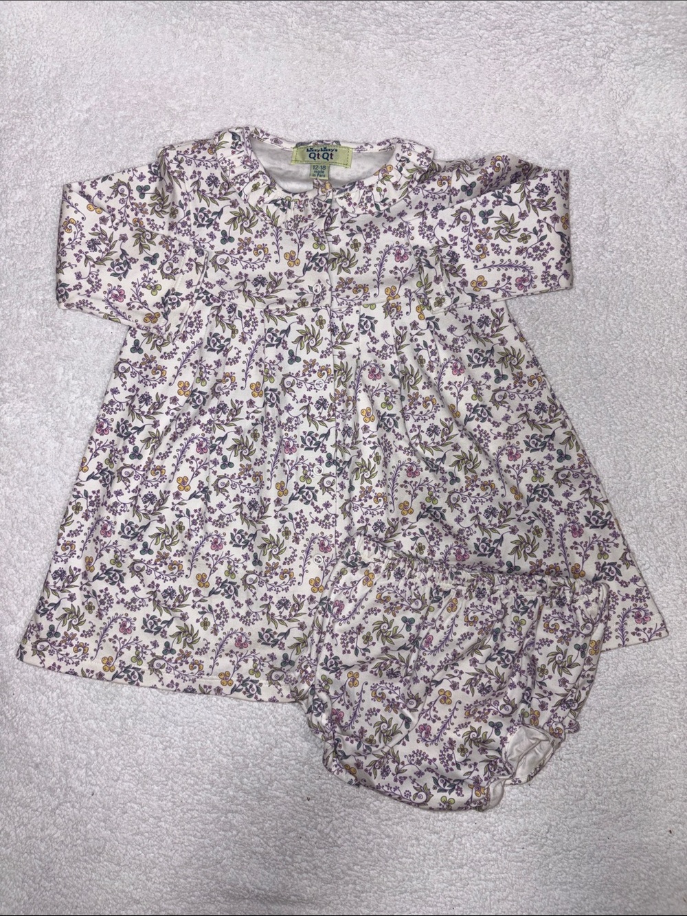 Kissy Kissy qt White Floral Dress bloomer set full snap ruffle collar  12/18m